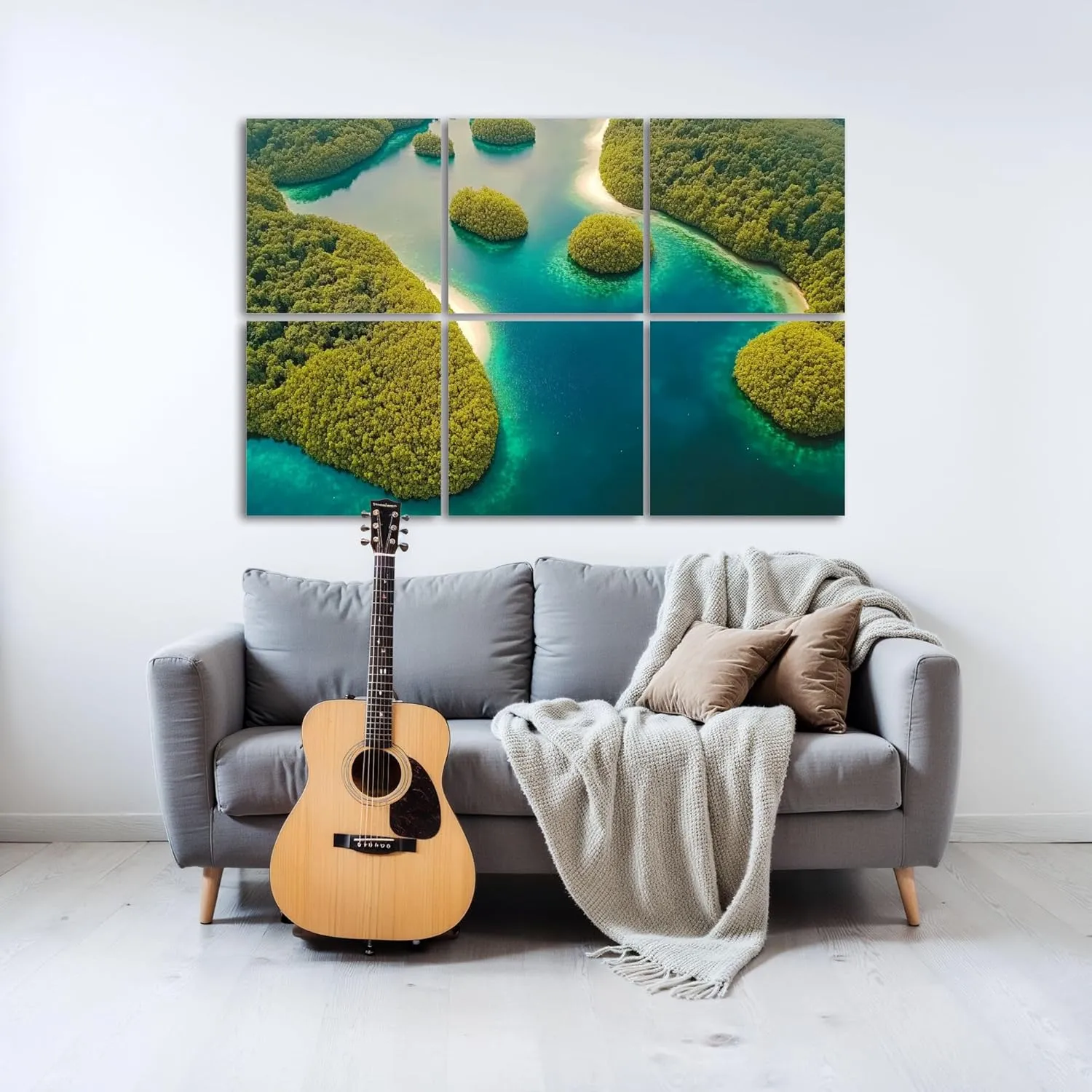 6Panels Art Acoustic Panels Aerial view tropical lagoon sea beach Bucas Grande Island Soundproof Wall Panels Padding Decorative Sound Absorbing Panels 72"x48" for Recording Studios Home