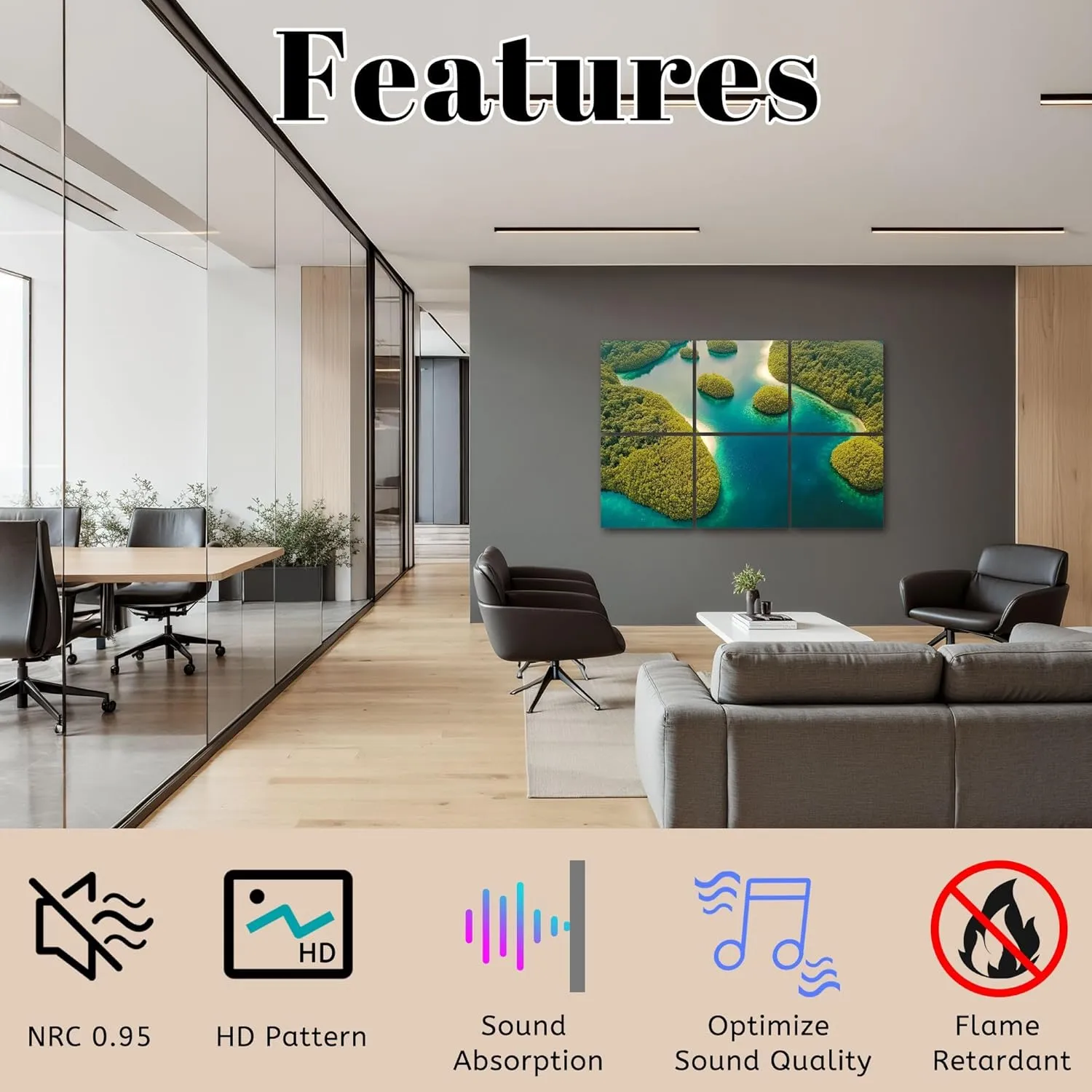 6Panels Art Acoustic Panels Aerial view tropical lagoon sea beach Bucas Grande Island Soundproof Wall Panels Padding Decorative Sound Absorbing Panels 72"x48" for Recording Studios Home