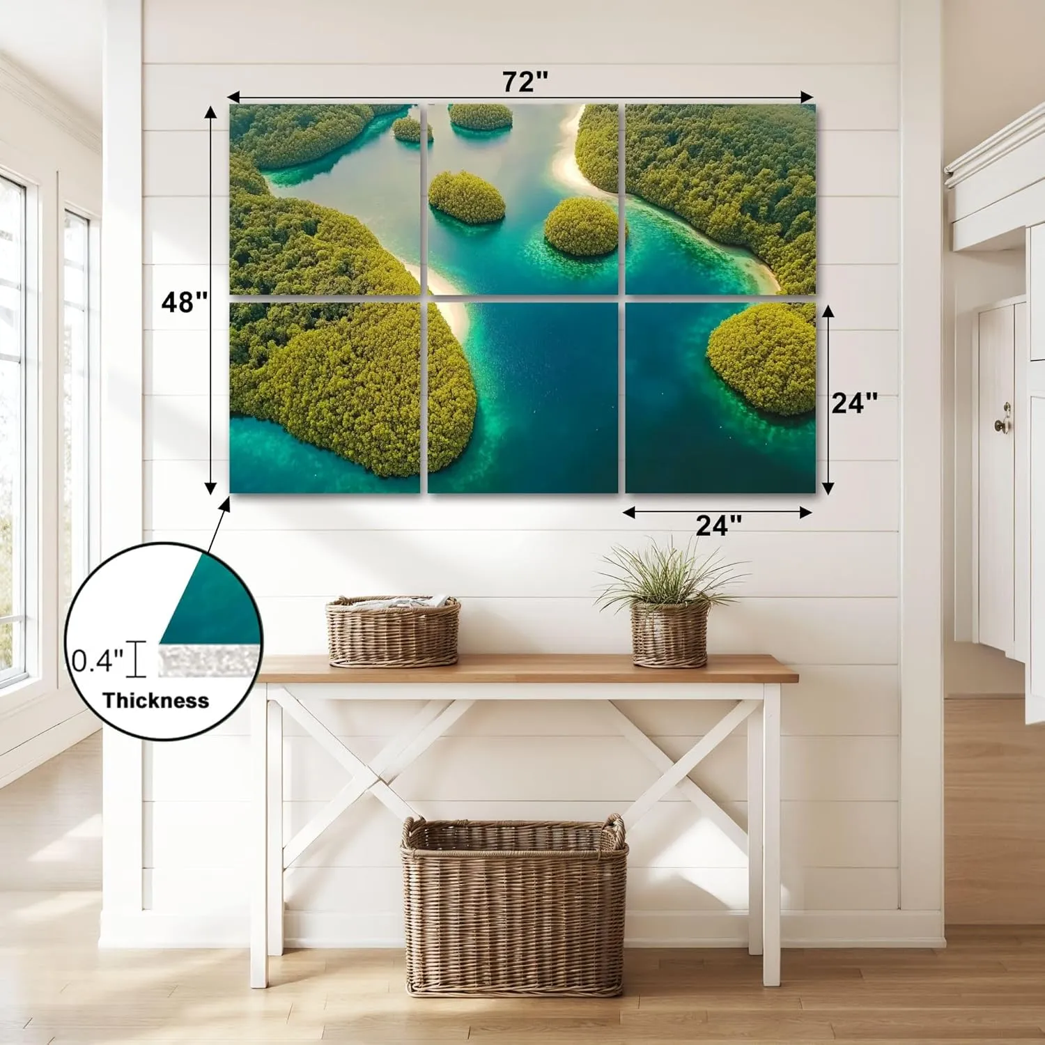 6Panels Art Acoustic Panels Aerial view tropical lagoon sea beach Bucas Grande Island Soundproof Wall Panels Padding Decorative Sound Absorbing Panels 72"x48" for Recording Studios Home