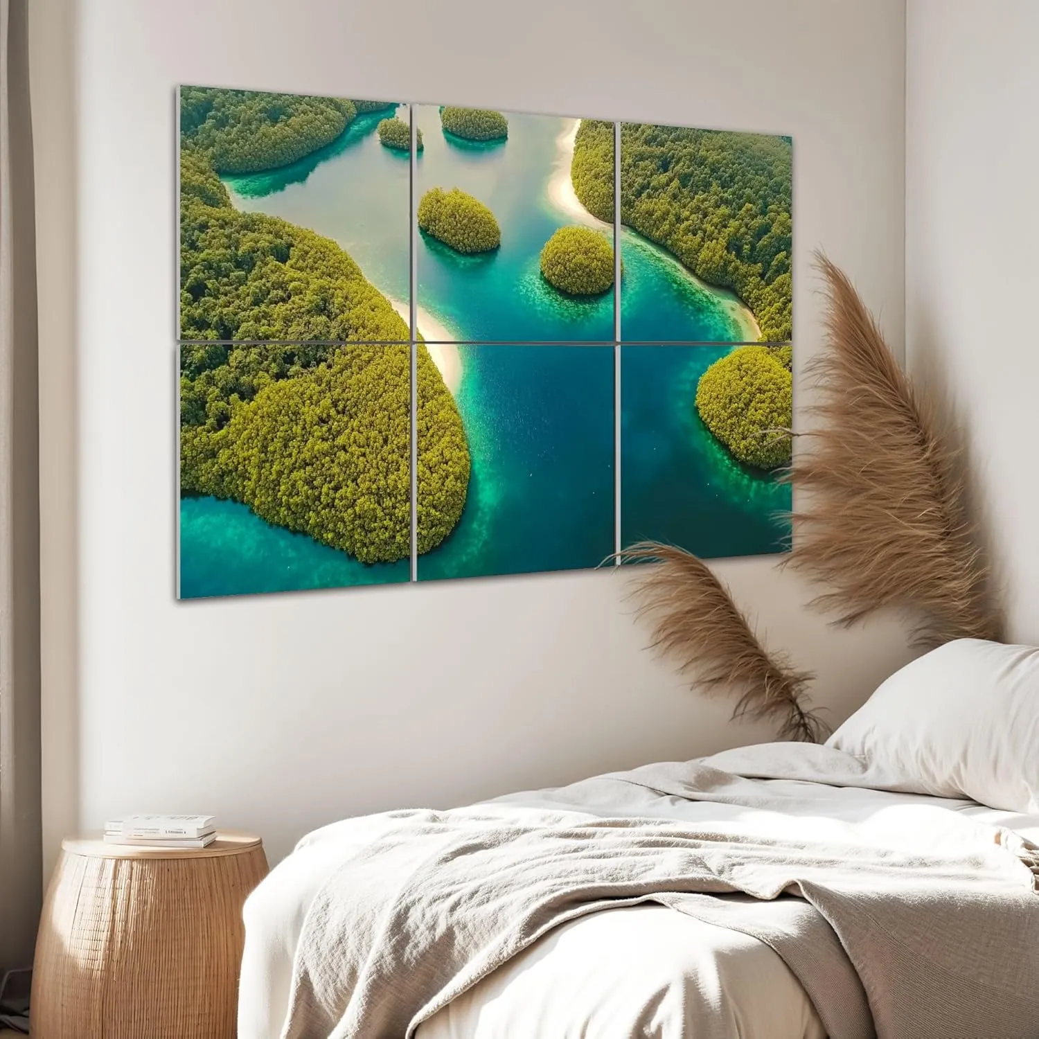 6Panels Art Acoustic Panels Aerial view tropical lagoon sea beach Bucas Grande Island Soundproof Wall Panels Padding Decorative Sound Absorbing Panels 72"x48" for Recording Studios Home