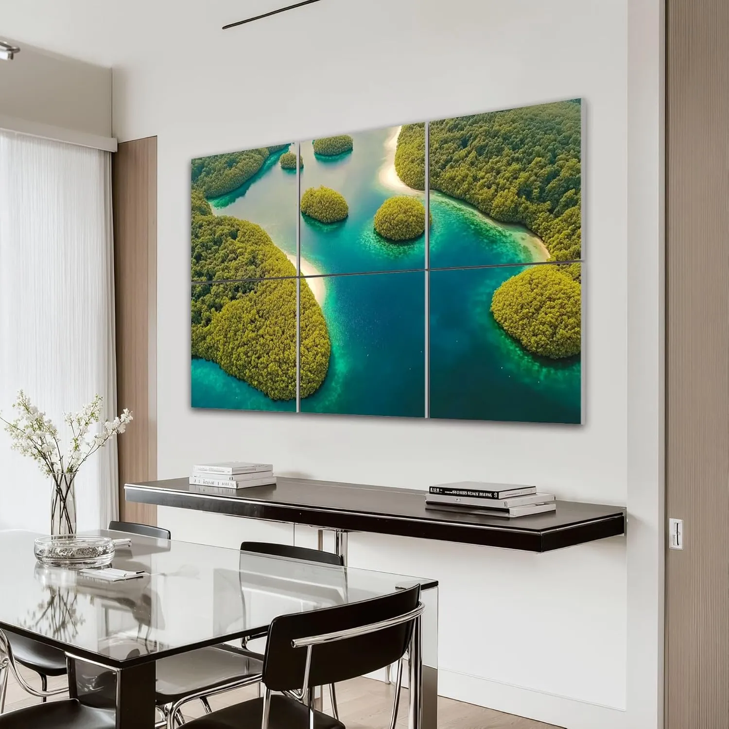 6Panels Art Acoustic Panels Aerial view tropical lagoon sea beach Bucas Grande Island Soundproof Wall Panels Padding Decorative Sound Absorbing Panels 72"x48" for Recording Studios Home