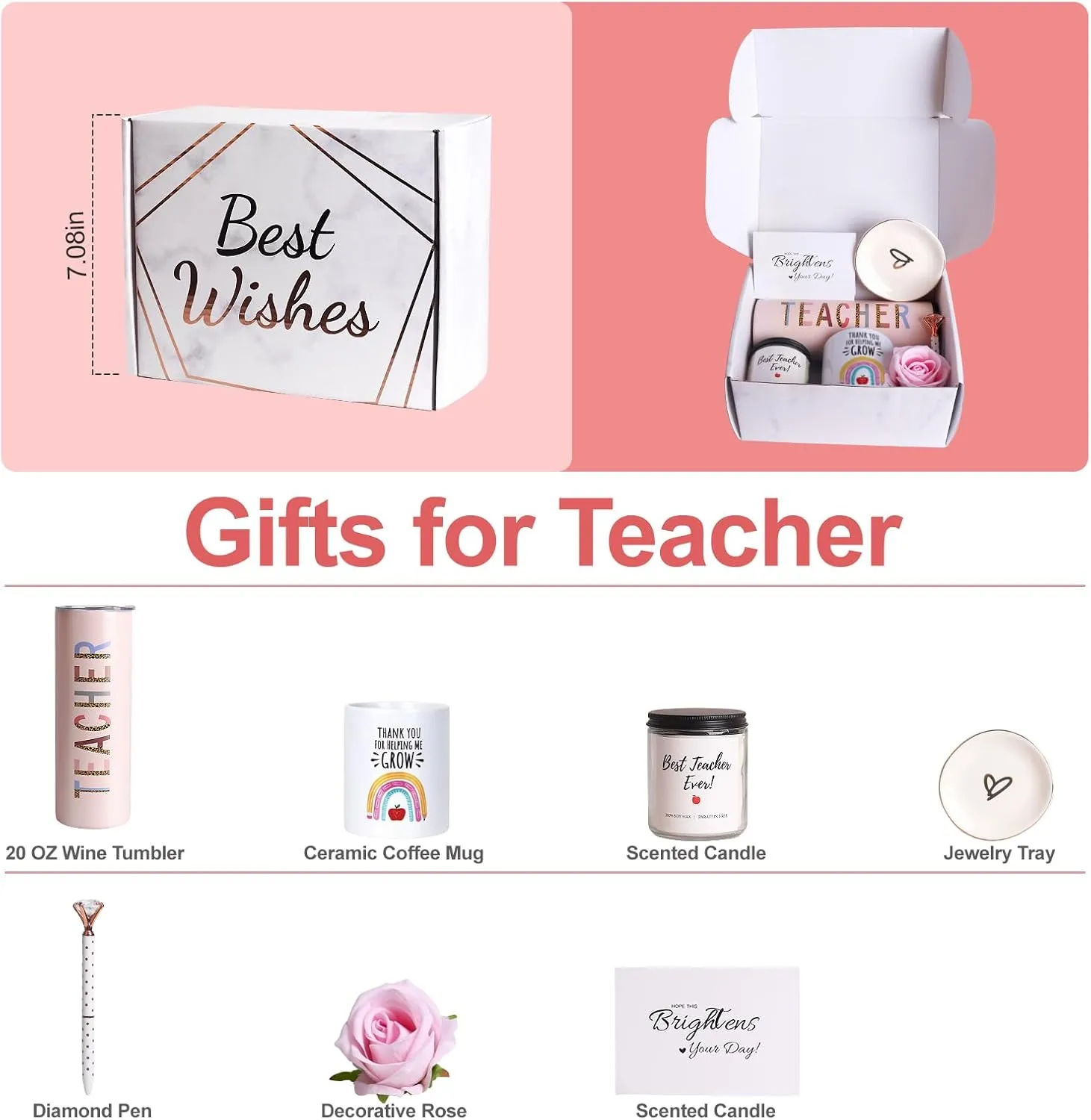 7 PCS Teacher Appreciation Gifts,Teacher Gift for Women Men,Best Teachers Gift from Students,Gift Basket Box for New Teachers,Thanksgiving,Christmas Gifts