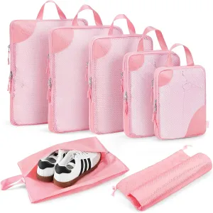 7 Set Compression Packing Cubes for travel,Packing Cubes for Travel Compression,Luggage Organizer Bags,tripped compression packing cubes,suitcase organizer bags set,Travel Essentials,Pink