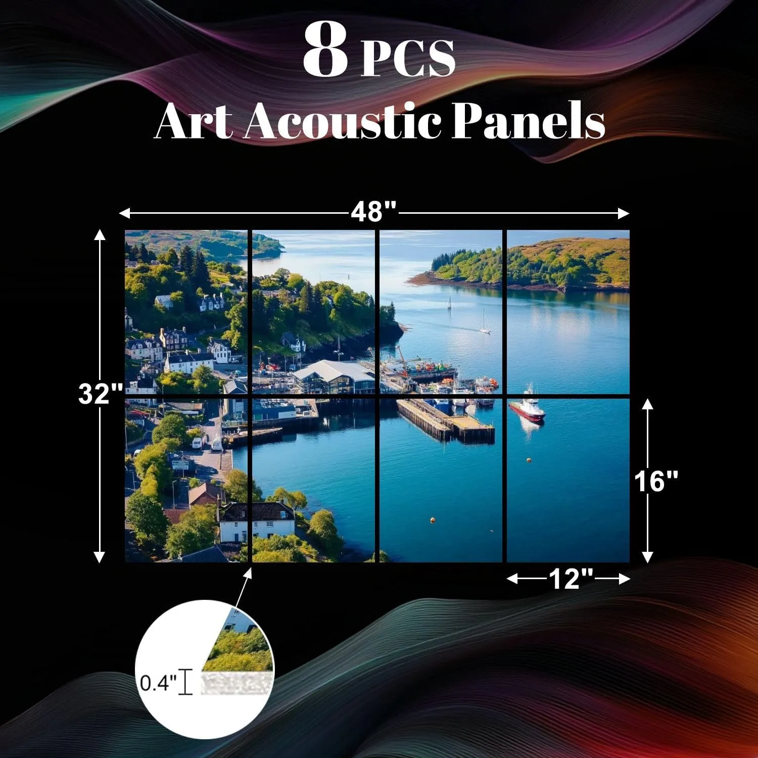 8 Pack Art Acoustic Panels Holidays Scotland panoramic view Oban west coast Scotland Soundproof Wall Panels, 32"x48" Decorative Sound Absorbing Panels, Acoustic Treatment for Home, Office