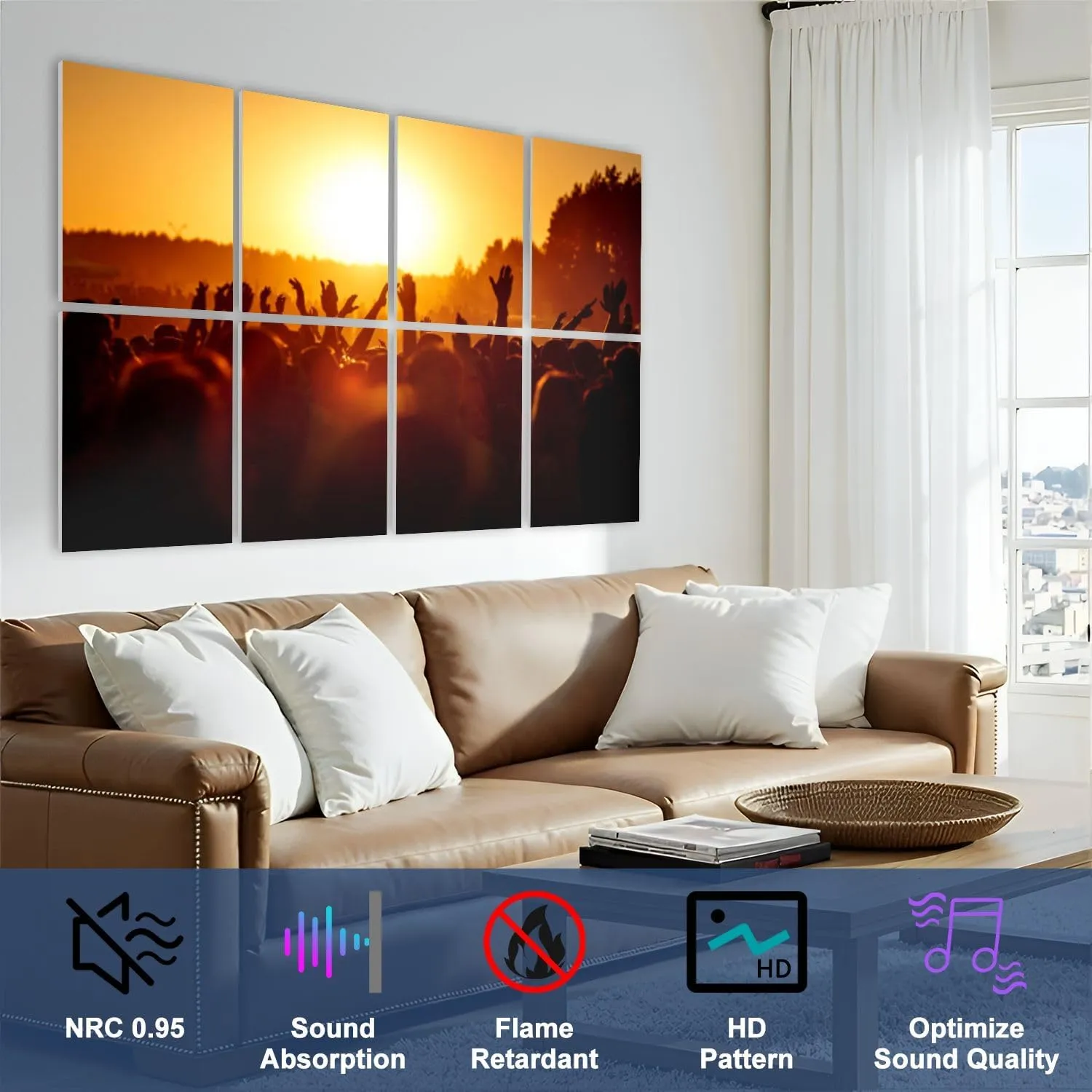 8 Pack Art Acoustic Panels People celebrating an summer open air Self Adhesive Decorative Soundproof Wall Panels Sound Absorbing Panel 48"x32" for Office Home Studio