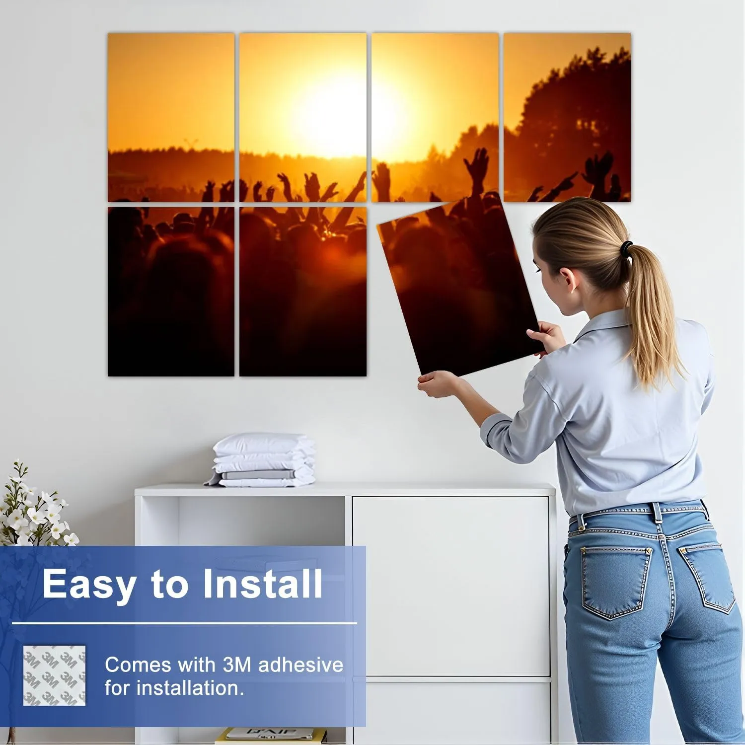 8 Pack Art Acoustic Panels People celebrating an summer open air Self Adhesive Decorative Soundproof Wall Panels Sound Absorbing Panel 48"x32" for Office Home Studio