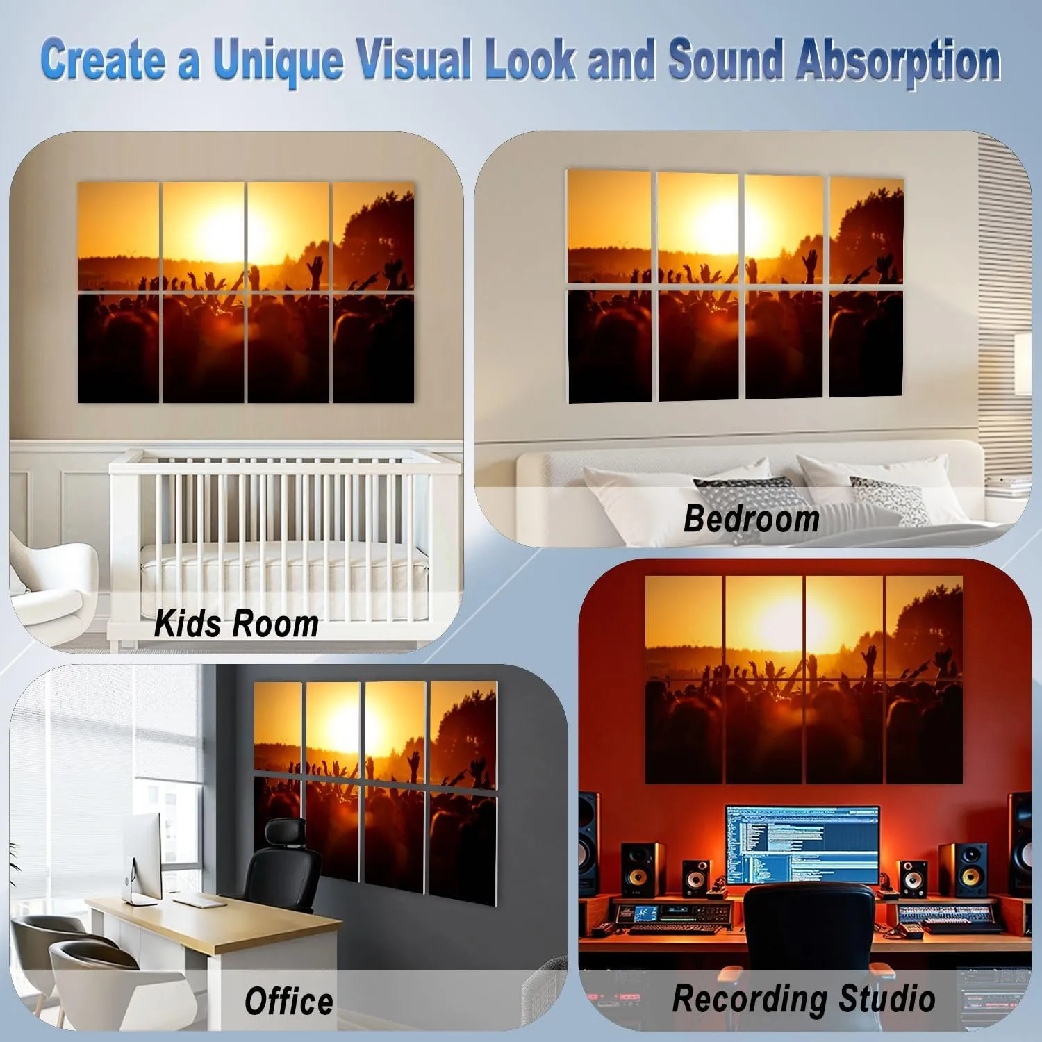 8 Pack Art Acoustic Panels People celebrating an summer open air Self Adhesive Decorative Soundproof Wall Panels Sound Absorbing Panel 48"x32" for Office Home Studio