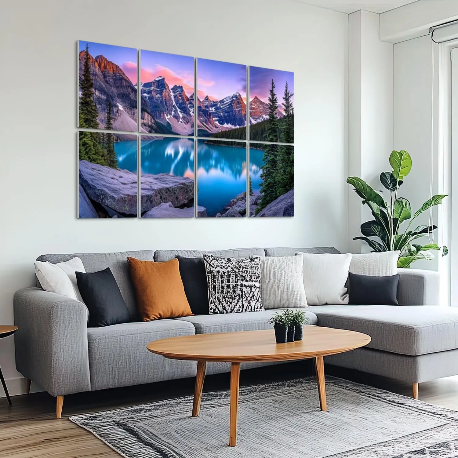 8 Pack Art Acoustic Panels Sound Absorbing Landscape Mountain Sunset Snow capped Mountains Turquoise Lake Pine Decorative Soundproof Wall Panels Self Adhesive for Recording Studios Office 48"x32"