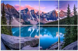 8 Pack Art Acoustic Panels Sound Absorbing Landscape Mountain Sunset Snow capped Mountains Turquoise Lake Pine Decorative Soundproof Wall Panels Self Adhesive for Recording Studios Office 48"x32"