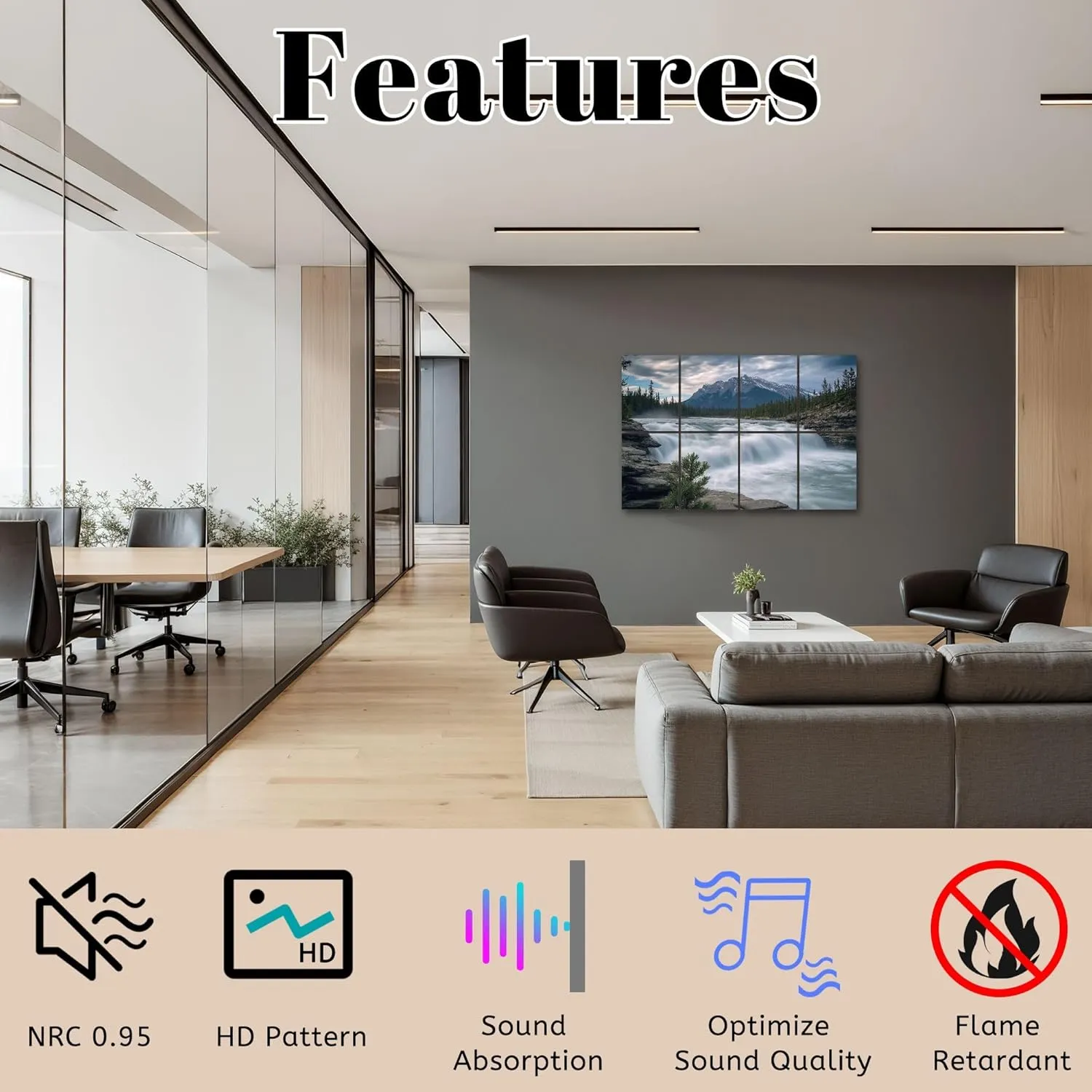 8 Panels Art Acoustic Panels Athabasca Falls summer Jasper National Park AB Canada Soundproof Wall Panels Padding Decorative Sound Absorbing Panels 48"x32" for Recording Studios Home