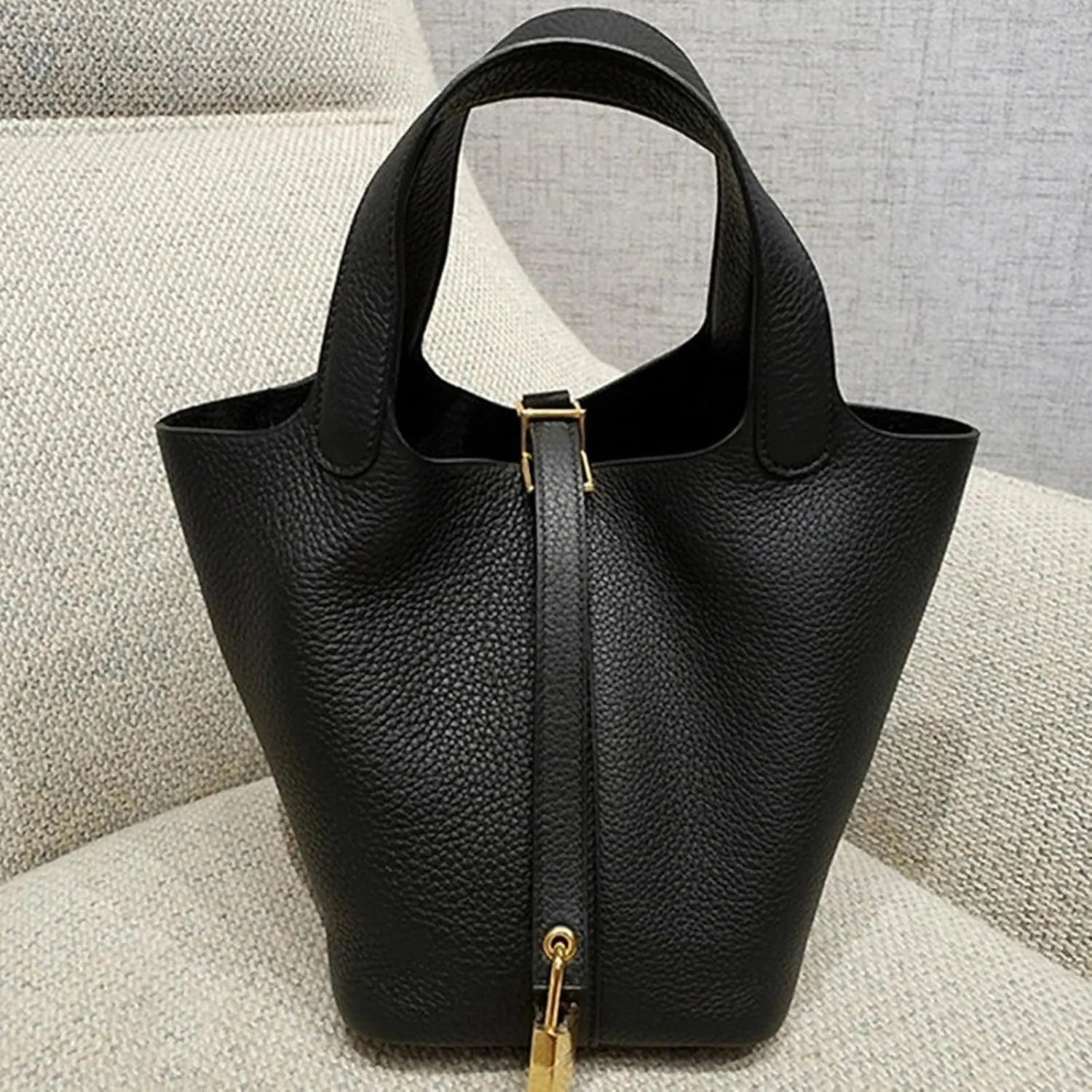 8 Top Layer Cowhide Bucket Cabbage Basket Genuine Leather Women's Bag