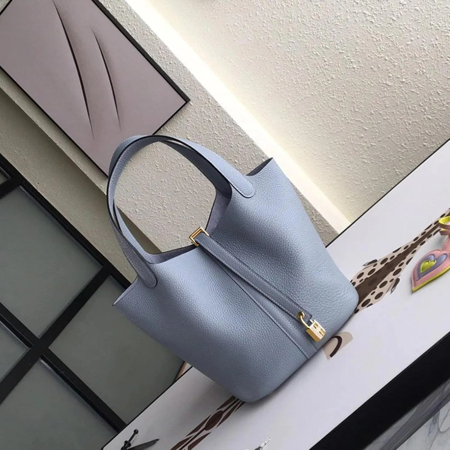 8 Top Layer Cowhide Bucket Cabbage Basket Genuine Leather Women's Bag