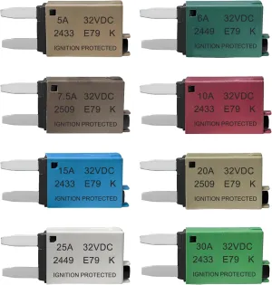 8PCS ATM Manual Resettable Fuse, 5A 6A 7.5A 10A 15A 20A 25A 30A Low Profile Mini Blade Fuses, 32V DC Auto Circuit Breaker Reset Fuses Assortment Kit for Boat Car Truck RV SUV