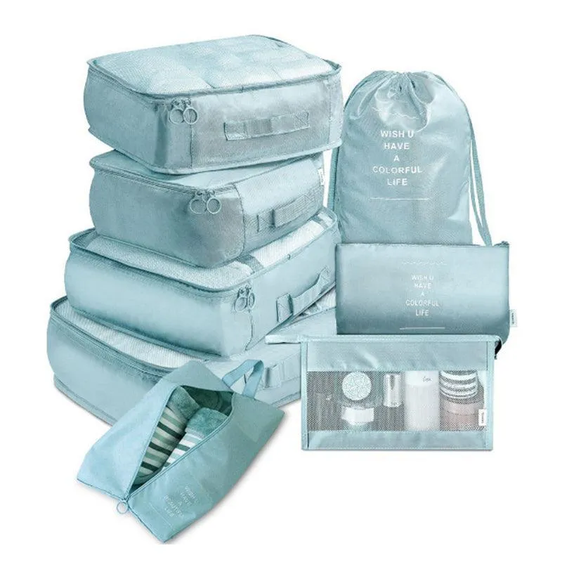 8Pcs Packing Cubes Travel Pouches Luggage Organiser Clothes Suitcase Storage Bag
