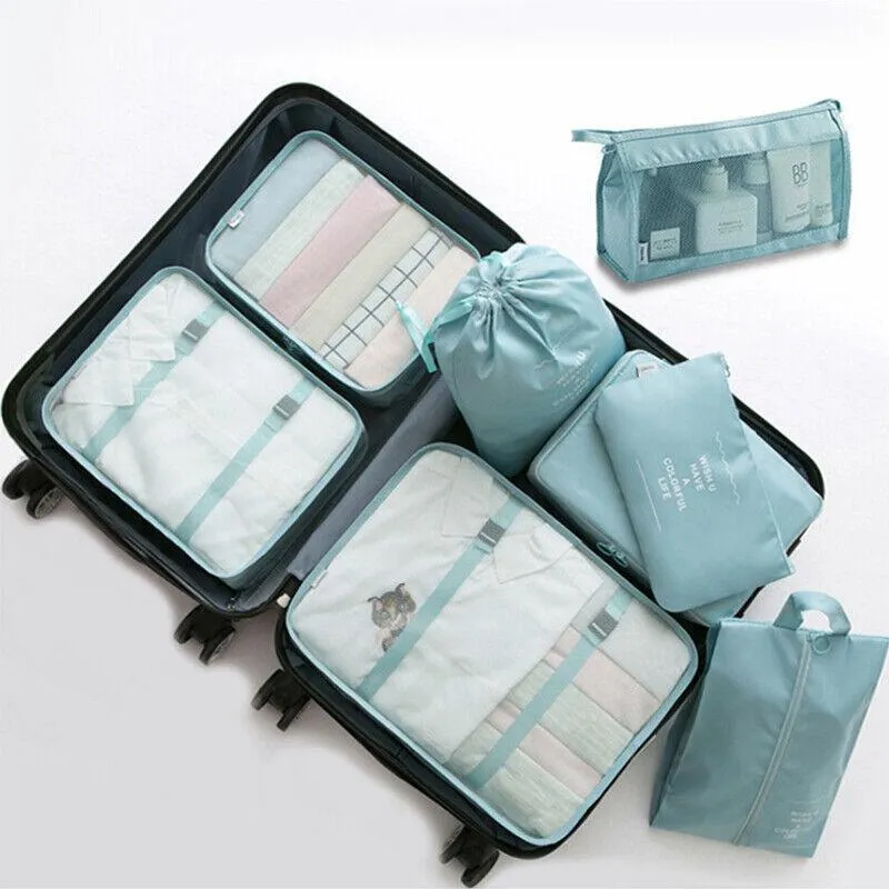 8Pcs Packing Cubes Travel Pouches Luggage Organiser Clothes Suitcase Storage Bag