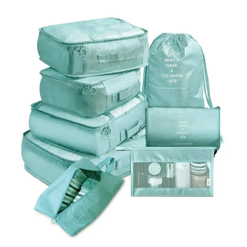 8Pcs Packing Cubes Travel Pouches Luggage Organiser Clothes Suitcase Storage Bag