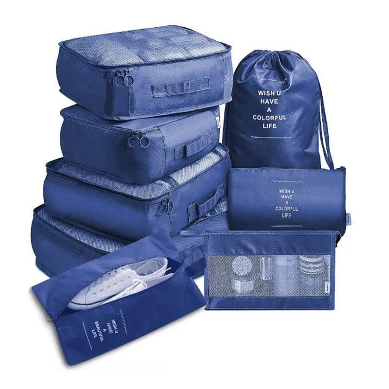 8Pcs Packing Cubes Travel Pouches Luggage Organiser Clothes Suitcase Storage Bag