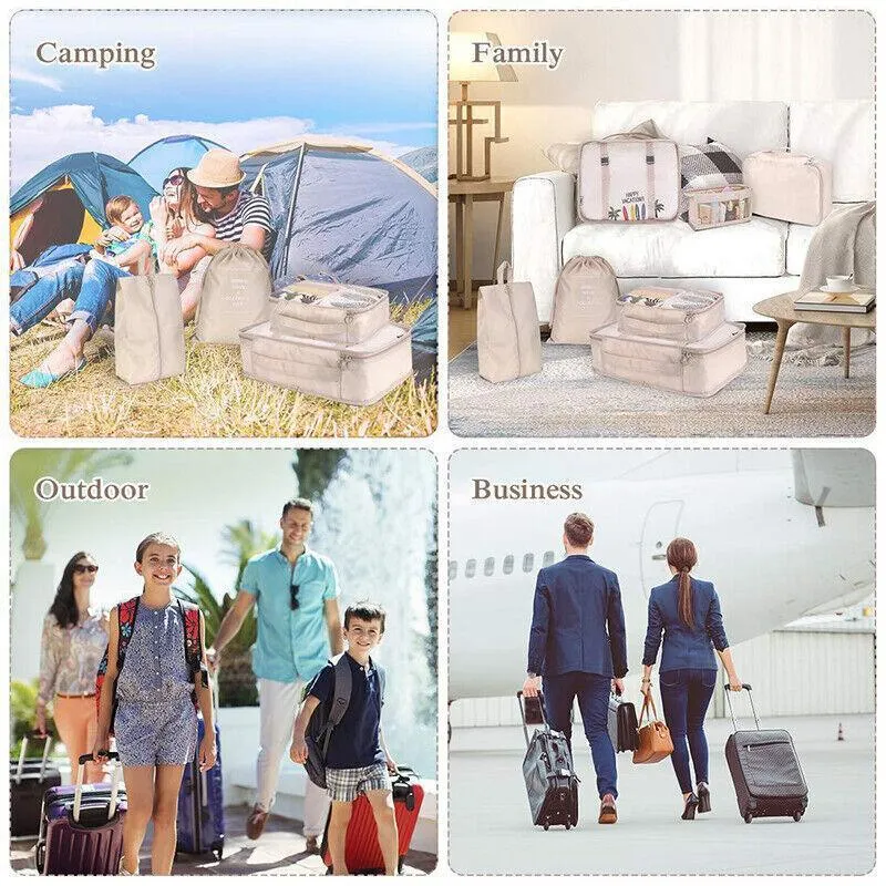 8Pcs Packing Cubes Travel Pouches Luggage Organiser Clothes Suitcase Storage Bag