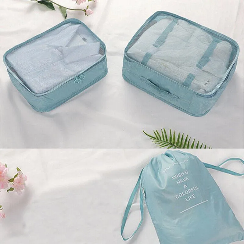 8Pcs Packing Cubes Travel Pouches Luggage Organiser Clothes Suitcase Storage Bag