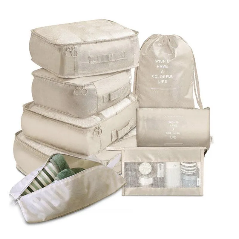 8Pcs Packing Cubes Travel Pouches Luggage Organiser Clothes Suitcase Storage Bag