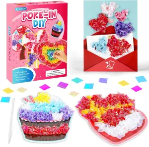 8PCS Poke-in Craft and Art Kit for Kids Heart Monster Dessert No-Mess Fabric Sewing Art for Girl Boy 4-12 DIY Fabric Puzzle Puncture Painting Toy Gift for Mom Valentine Creative Activity Game