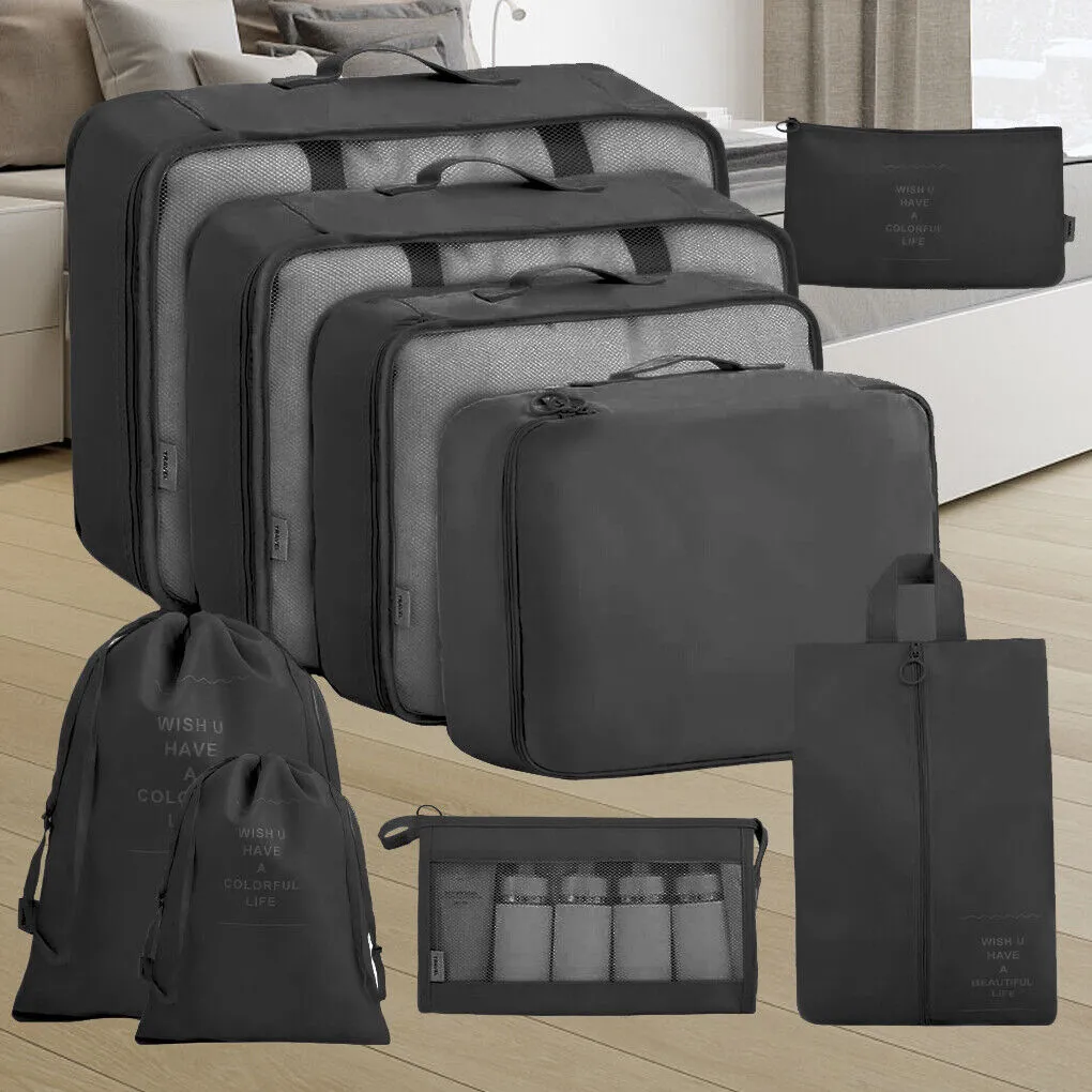 9 Packing Cubes Travel Pouches Luggage Organiser Clothes Suitcase Storage Bag AU