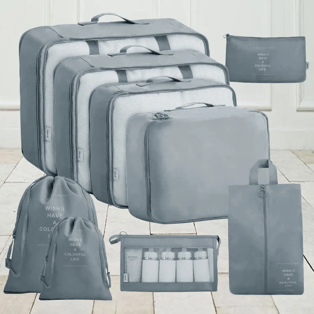 9 Packing Cubes Travel Pouches Luggage Organiser Clothes Suitcase Storage Bag AU