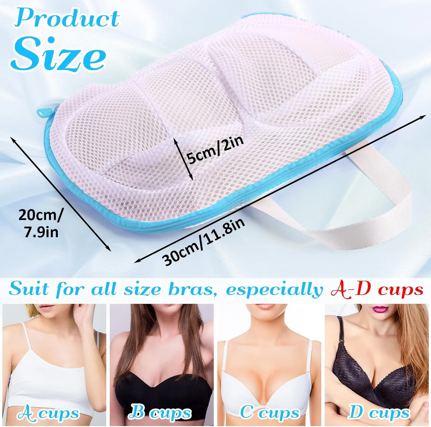 9 Pcs Bra Washing Bags for Laundry Extra Large Mesh Brassiere Bra Laundry Bags with Zipper for Washing Machine Anti Deformation(Blue)