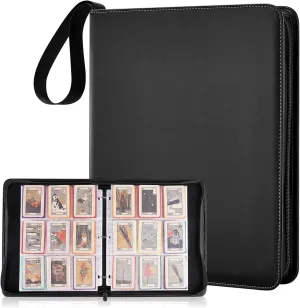 9 Pocket Card Binder, 900 Premium Zip Trading Card Binder One Piece Card Binder Top Loader PU Binder for Game Cards, MTG, TCG, Yugioh, Sport Card Binder Collector Card Album (Black)
