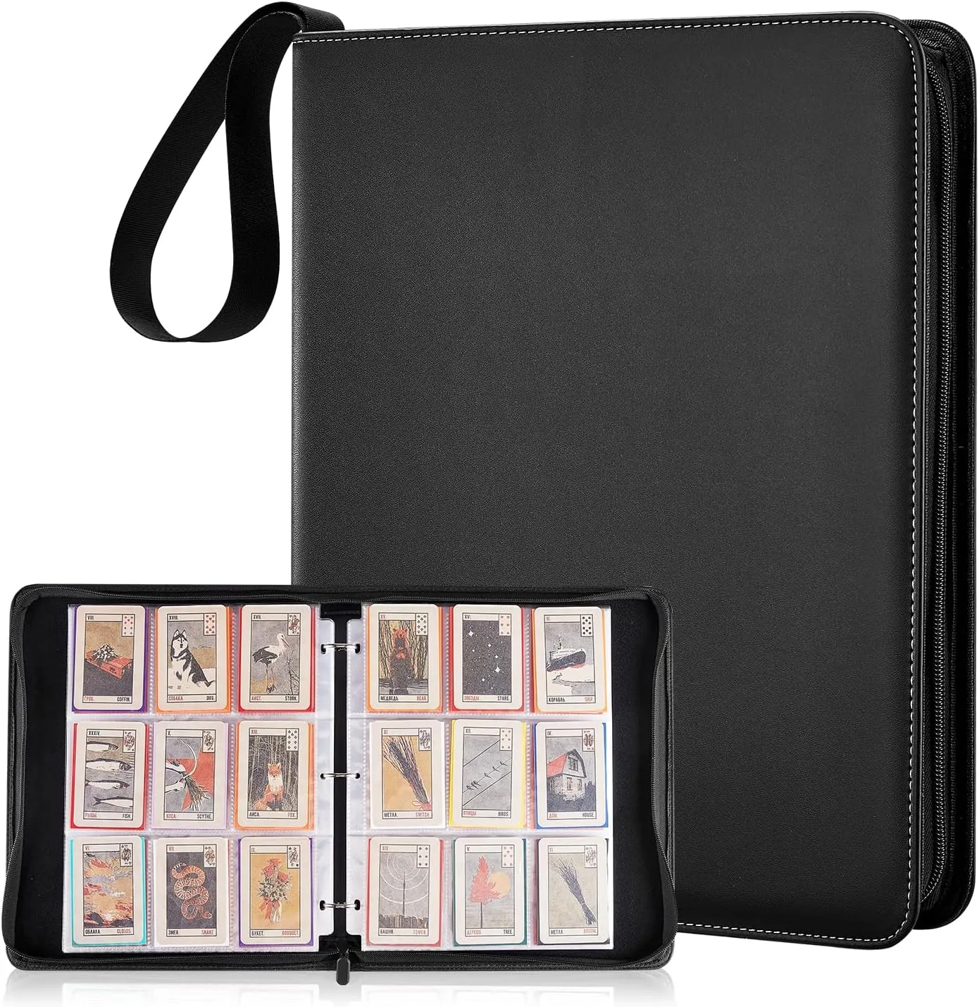 9 Pocket Card Binder, 900 Premium Zip Trading Card Binder One Piece Card Binder Top Loader PU Binder for Game Cards, MTG, TCG, Yugioh, Sport Card Binder Collector Card Album (Black)