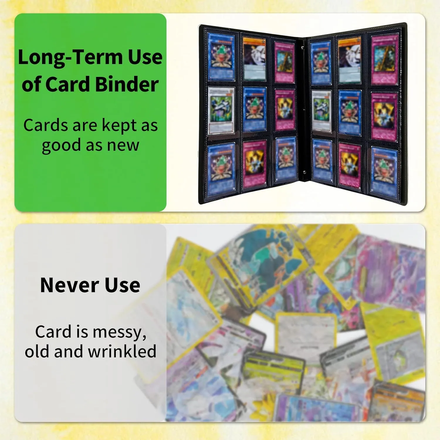 9 Pocket Trading Card Album Folder with Watercolor Cat Pattern Design, 900 Cards Slot, Pu Leather Material, Side Loading Pockets, Elastic Band Closure, Stylish and Durable