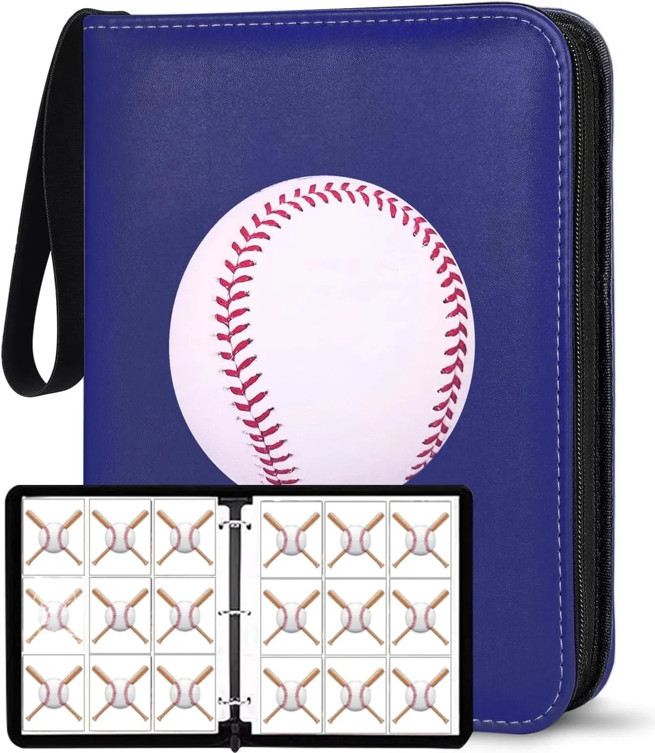900 Pockets Trading Card Binder, Baseball Card Binder Album, Top Loading Pockets Card Collector Album, PU Leather Card Collector Folder for MTG, Game Cards, Sports Cards (Baseball-Blue)