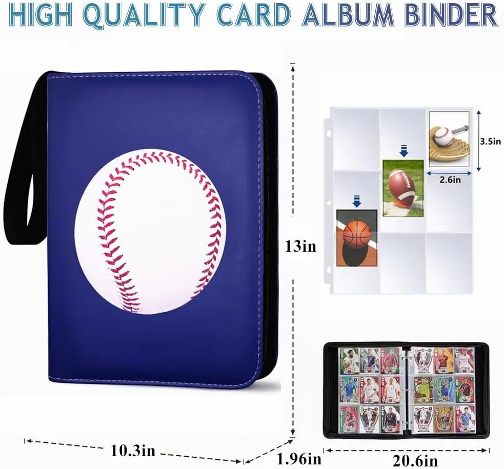 900 Pockets Trading Card Binder, Baseball Card Binder Album, Top Loading Pockets Card Collector Album, PU Leather Card Collector Folder for MTG, Game Cards, Sports Cards (Baseball-Blue)