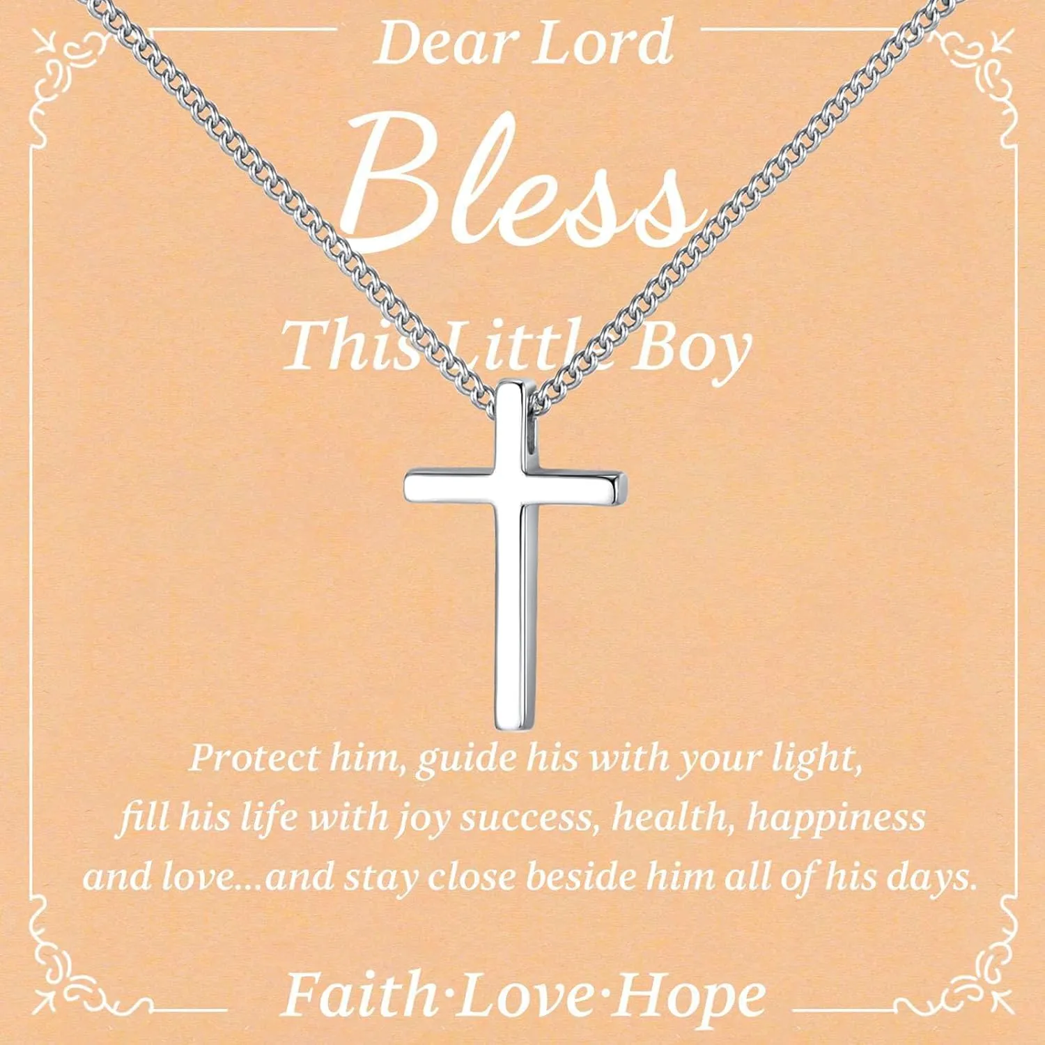 925 Sterling Silver Cross Necklace for Boys - Faith Cross Chain Necklaces for Kids Small Dainty Pendant Jewelry Gifts for Teenage, First Communion Baptism Birthday Easter