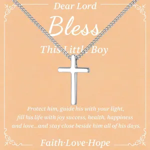 925 Sterling Silver Cross Necklace for Boys - Faith Cross Chain Necklaces for Kids Small Dainty Pendant Jewelry Gifts for Teenage, First Communion Baptism Birthday Easter
