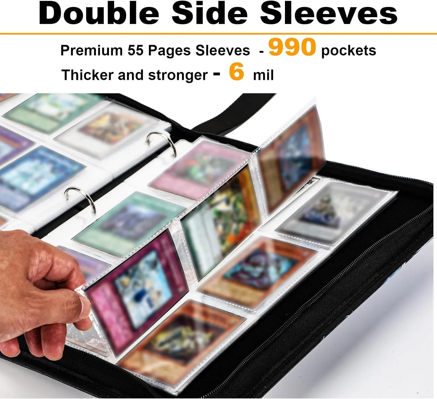 990 Pockets Trading Card Holder Binder with Zipper for Y-G-O Cards, MTG, TCG Cards, 990 Cards Capacity