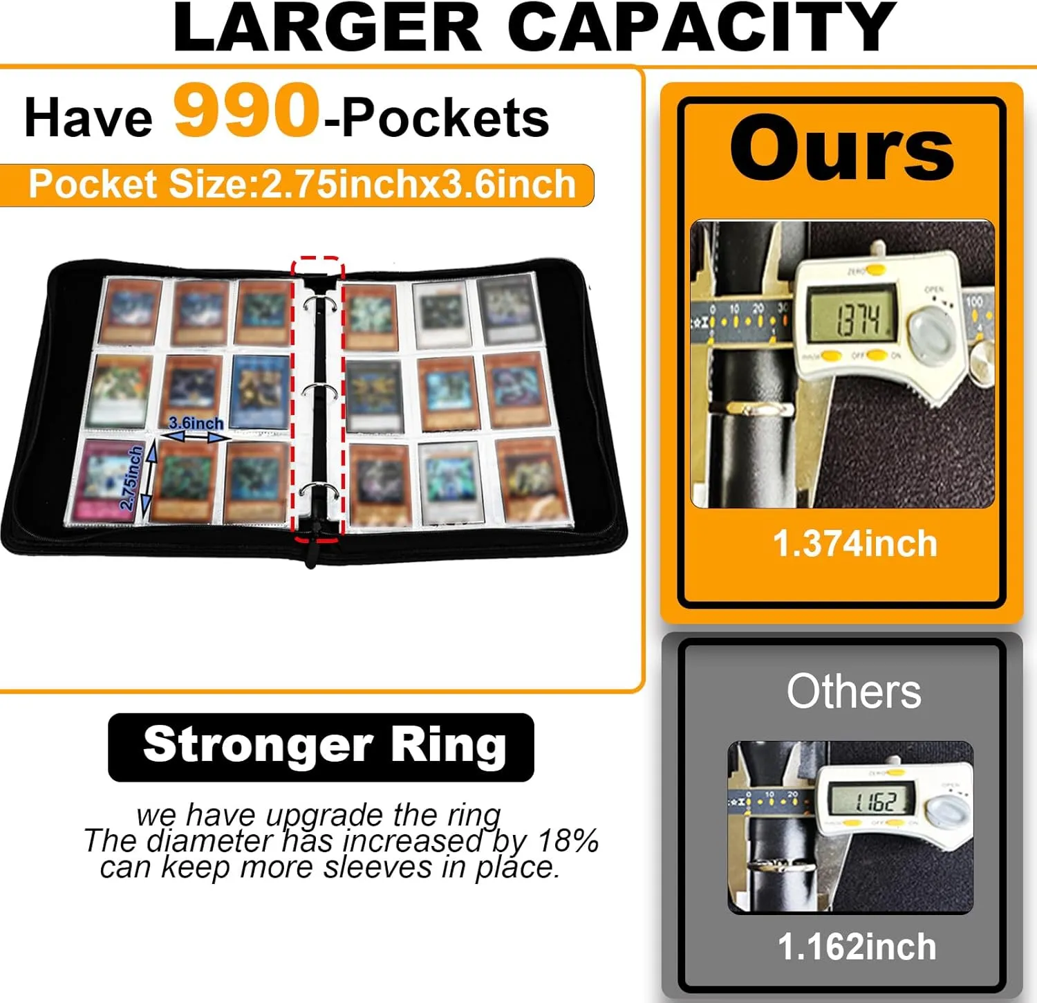 990 Pockets Trading Card Holder Binder with Zipper for Y-G-O Cards, MTG, TCG Cards, 990 Cards Capacity