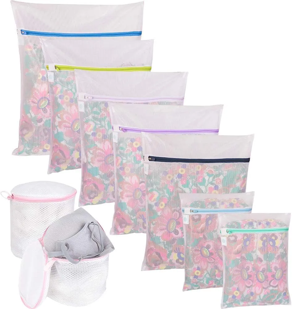9Pcs Mesh Laundry Bag for Delicates, Lingerie Bags for Laundry - (1 Large & 4 Medium & 2 Small & 2 Bra Bags) for Garment, Underwear, Sock, Baby Clothes, Sweater, Travel, Washing Machine