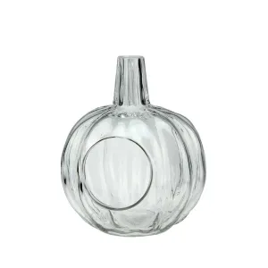 9" Transparent Glass Pumpkin Shaped Decorative Pillar Candle Holder