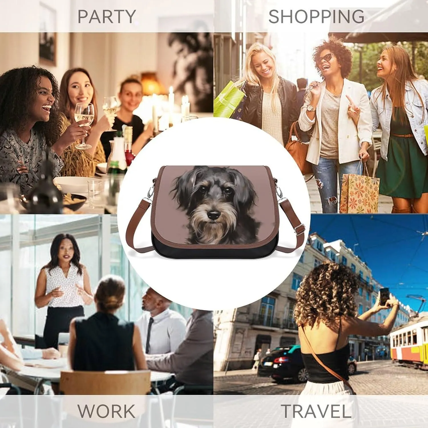 A Dog Crossbody Bags for Women,PU Leather Tote Bag for Women,Shoulder Bag Purse for Work Shopping Travel