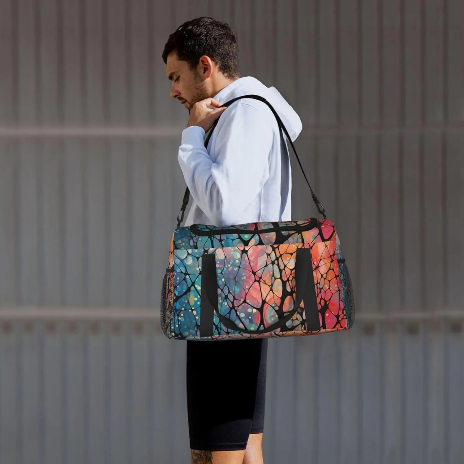 Abstract Colored Glass Duffle Bag Foldable Travel Tote Bag Carry On Large Weekender Overnight Bags Waterproof Gym Bag For Women Men