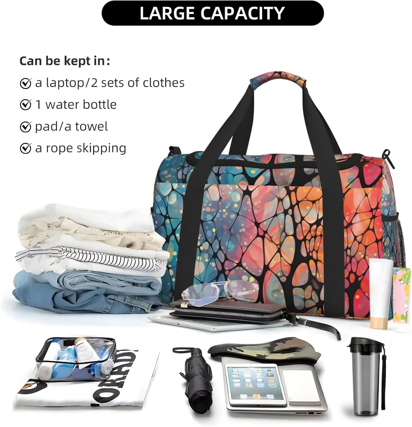 Abstract Colored Glass Duffle Bag Foldable Travel Tote Bag Carry On Large Weekender Overnight Bags Waterproof Gym Bag For Women Men
