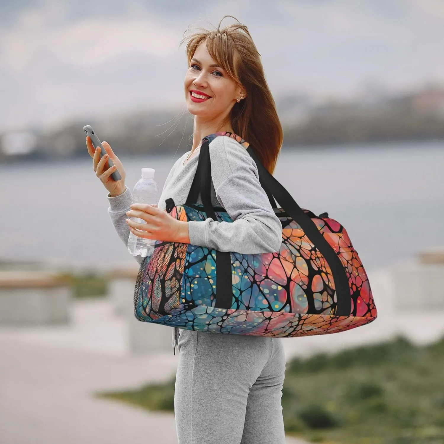 Abstract Colored Glass Duffle Bag Foldable Travel Tote Bag Carry On Large Weekender Overnight Bags Waterproof Gym Bag For Women Men
