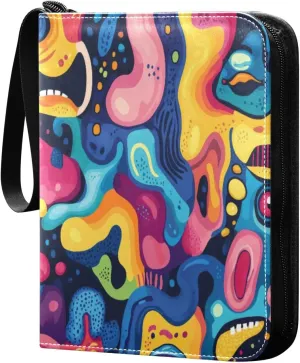 Abstract Colorful Card Binder 4-Pocket, 400 Pockets PU Waterproof Zippered Collector Card Album with 50 Removable Sleeves for Trading, Game Cards