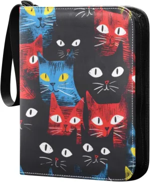 Abstract Colorful Cats Card Binder 4-Pocket, 400 Pockets Card Holder with 50 Removable Sleeves and Zipper for Games Baseball Football Sports Card