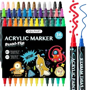 Acrylic Paint Pens Paint Markers-36Colors Dual Tip Paint Pens For Rock Painting Wood Canvas Plastic Metal And Stone, Acrylic Dot Markers Pen For DIY Crafts Making Art Supplies Colouring