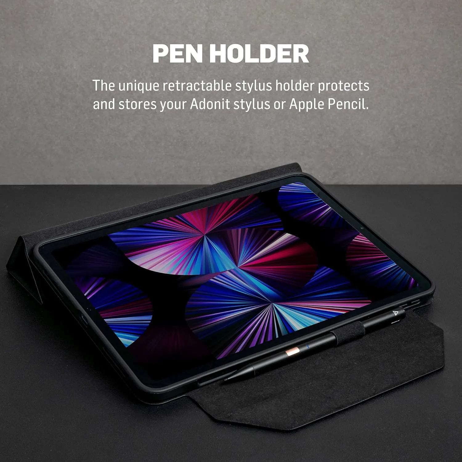 Adonit Trifold Case Compatible with iPad Pro 12.9 Inch 2021(Black), Magnetic Stand Case with Clasp, Auto Sleep and Wake, Pencil 2 Wireless Charging, Stylus Pens Holder