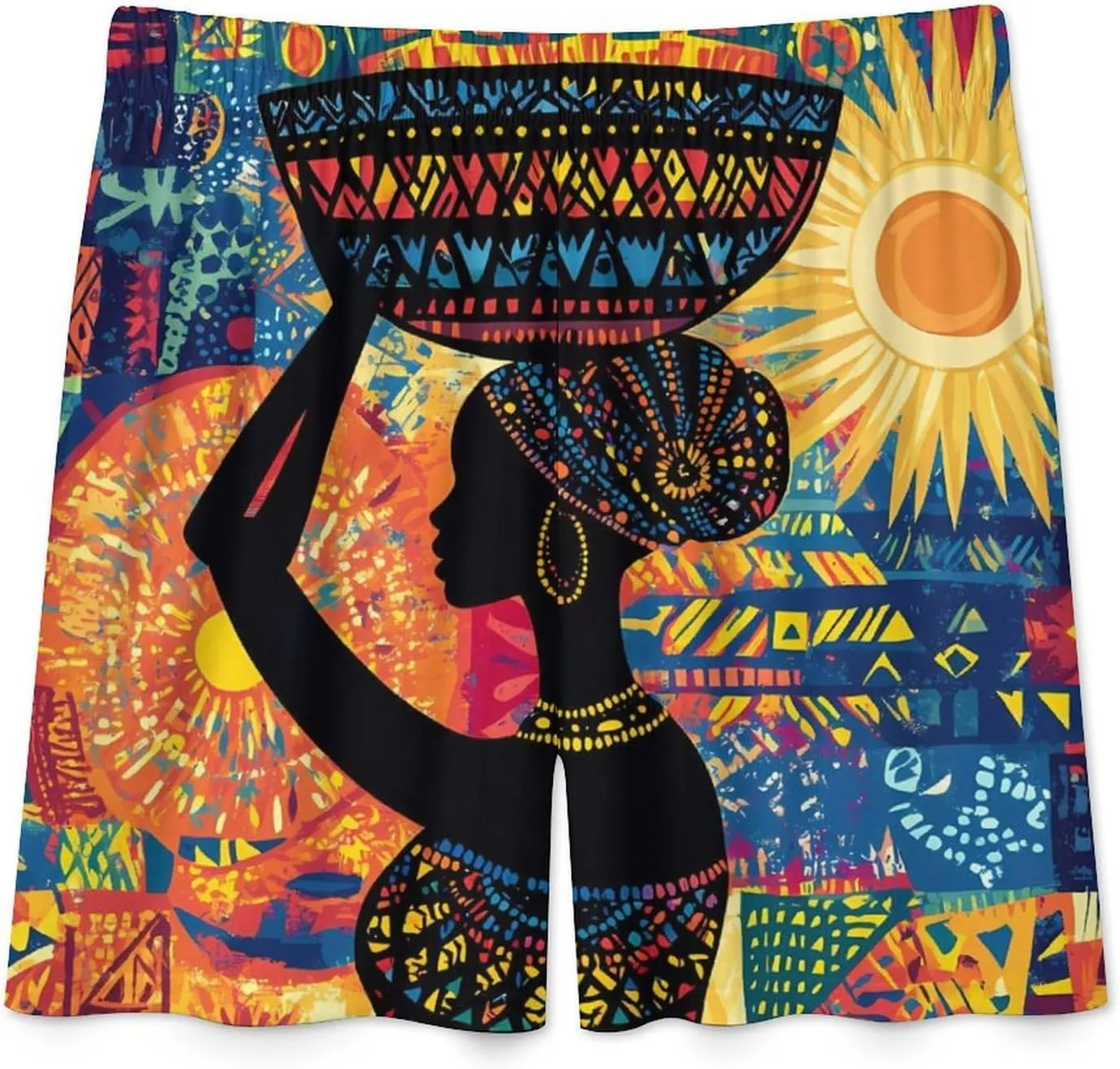 African Woman Carrying An Ornate Basket Soft Short Pajama Bottoms for Men Breathable Cool Bottoms Lounge Sleepwear
