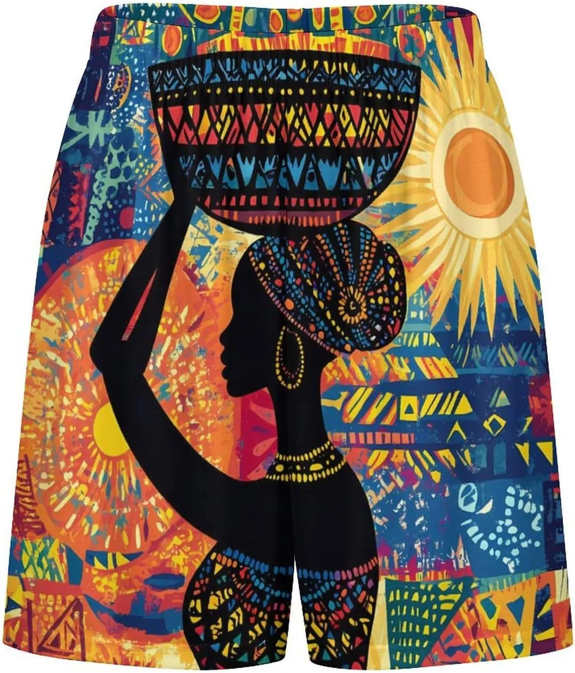 African Woman Carrying An Ornate Basket Soft Short Pajama Bottoms for Men Breathable Cool Bottoms Lounge Sleepwear