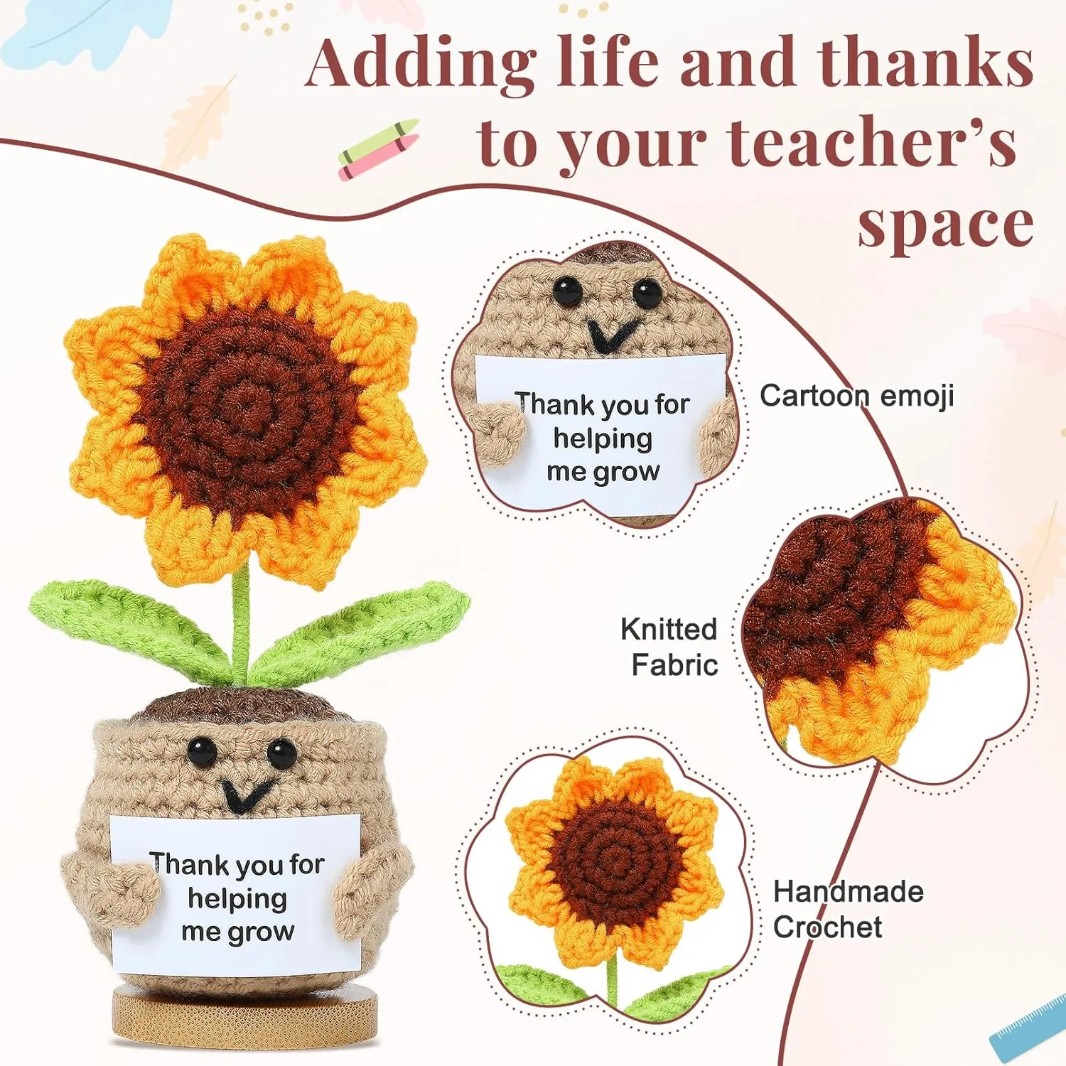 Aileam Teacher Appreciation Gifts 6PCS Gifts for Teacher Makeup Bags Survival kit Sunflower Bookmark Pen Thank You Graduation Retirement for Women School Book Reading Lovers